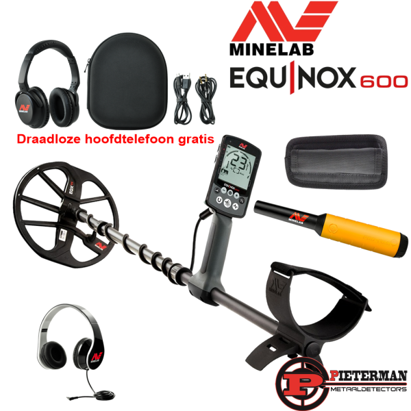 Minelab Equinox 600 Multi frequentie metaaldetector met gratis pro-find 20 pinpointer en bluetooth hoofdtelefoon .