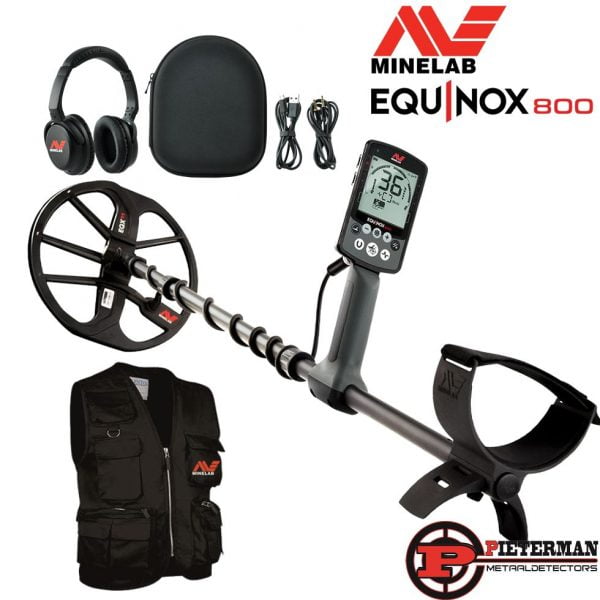 Als nieuwe Minelab Equinox 800 in doos 2 jaar garantie. gratis Vondstenvest met Minelab logo