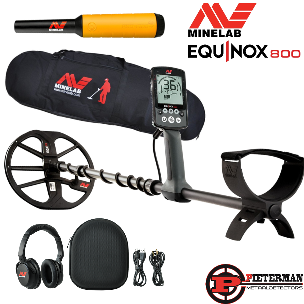 Minelab Equinox 800 mega actie met gratis pro-find 20 pinpointer minelab detectortas en draadloze hoofdtelefoon.