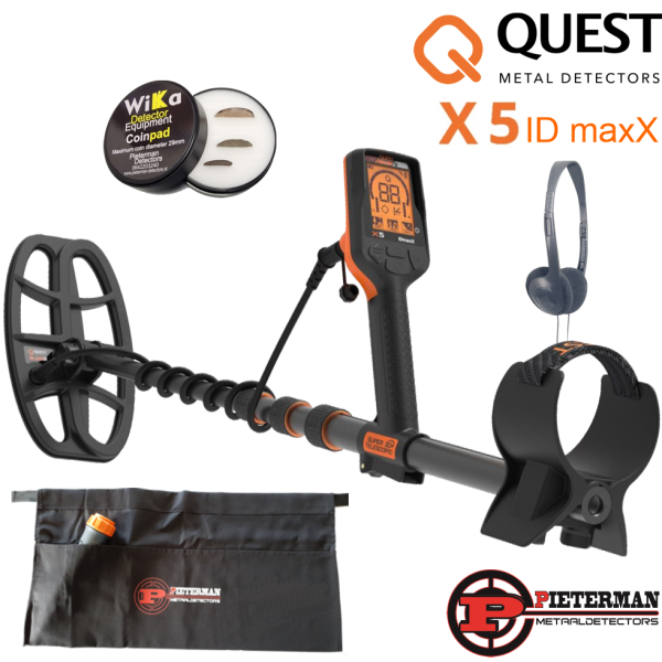 Quest X5 ID maxX metaaldetector met gratis wika coinpad vondstentas en hoofdtelefoon.