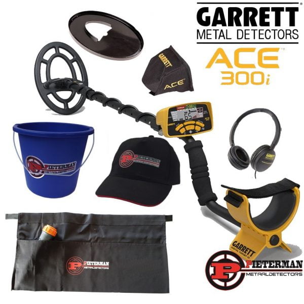 Gebruikte Garrett Ace 300i met Pieterman cap , vondstentas en vondstenafvalemmer gratis.