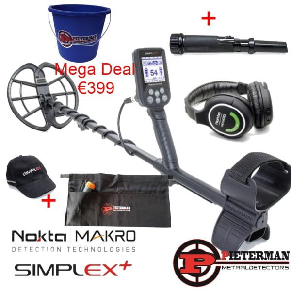 Nokta/Makro Simplex whp, nu tijdelijk met pulsedive pinpointer, Nokta Makro cap, vondstentas, afvalvondstenemmer gratis.
