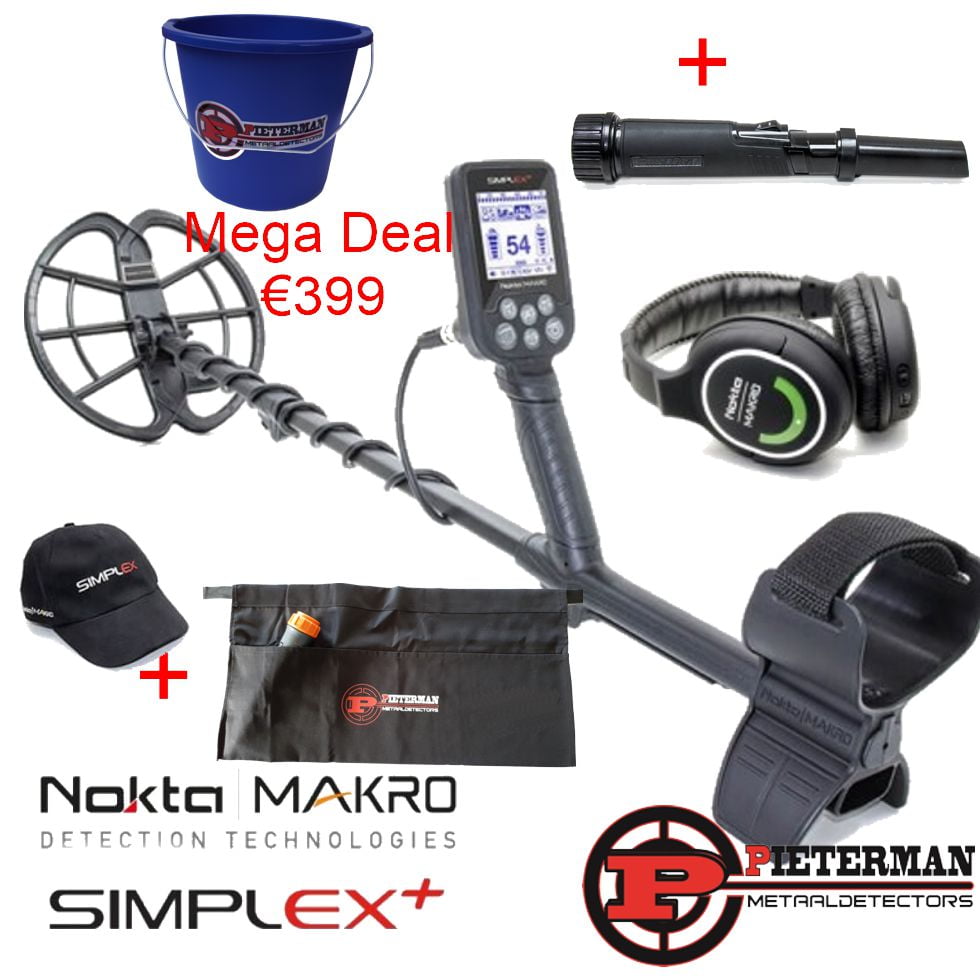 Nokta/Makro Simplex whp, nu tijdelijk met pulsedive pinpointer, Nokta Makro cap, vondstentas, afvalvondstenemmer gratis.