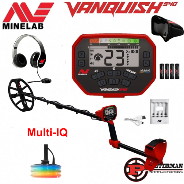 Minelab Vanquish 540 Multi-IQ, met gratis, accu en oplader, regenhoes en hoofdtelefoon.
