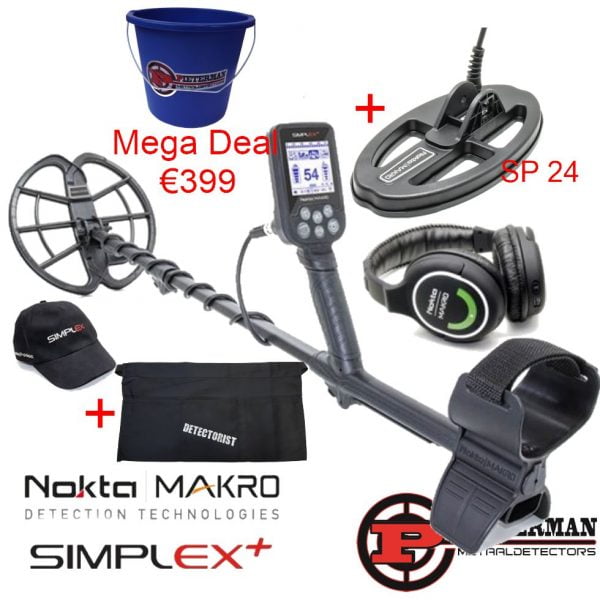 Nokta/Makro Simplex whp, nu tijdelijk met SP24 schotel, Nokta Makro cap, vondstentas, afvalvondstenemmer gratis.