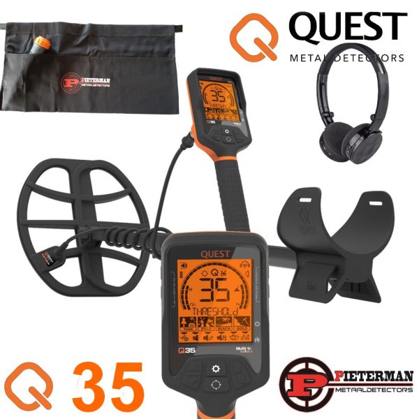 Quest Q35 metaaldetector met draadloze hoofdtelefoon.