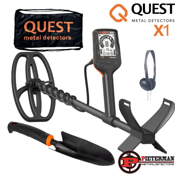 Quest X1 IDmaxX Metaaldetector met gratis schep ,tasje en hoofdtelefoon.